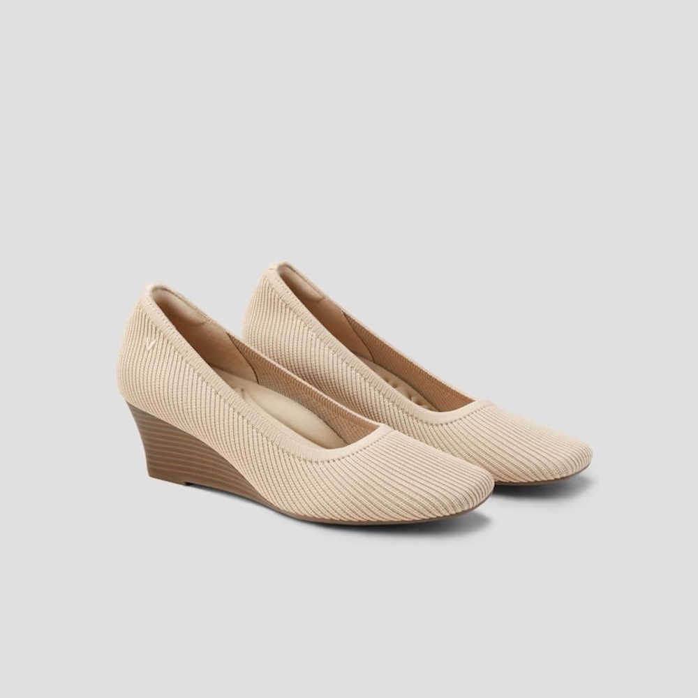Beige Knit Wedge Pumps - Women's Comfort Heels